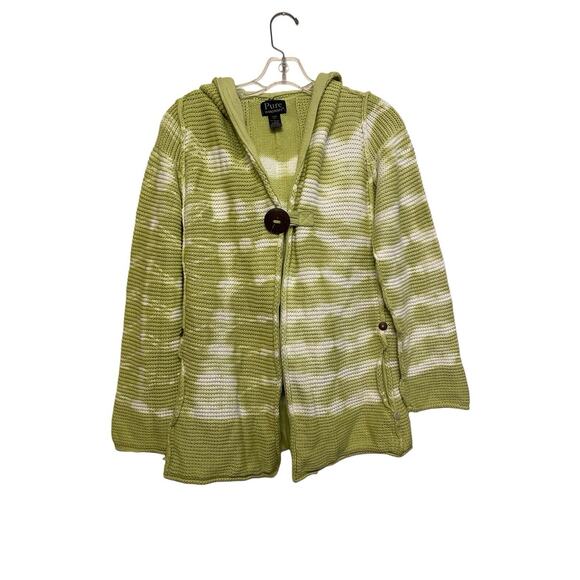 Pure Handknit Tie‎ Dye Chunky Cardigan Sweater Size Small/Medium Green Hooded - Picture 1 of 6
